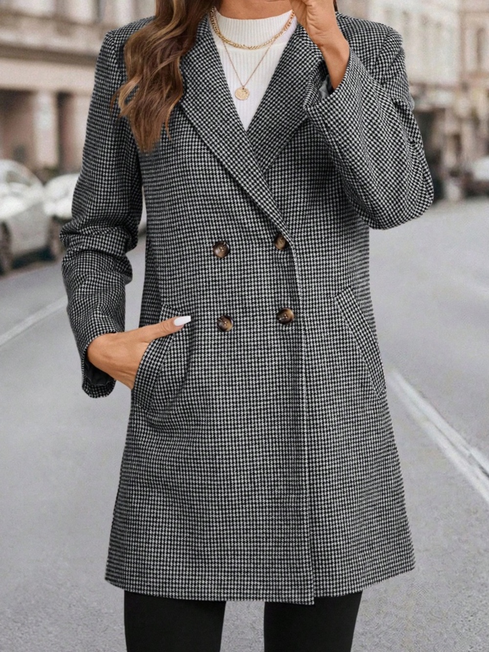 Classic Plaid Print Double Breasted Pockets Jacket Coat - Picture 2 of 4